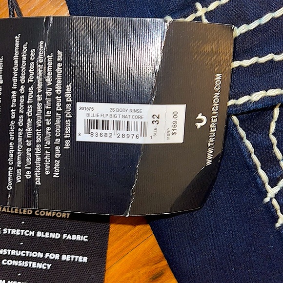 ☃️BOGO50%☃️🆕💙TRUE RELIGION: BILLIE Mid Rise Straight SIZE 32 RETAIL $169 - Picture 6 of 7